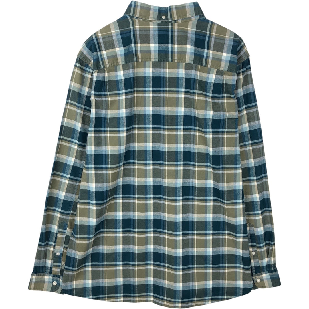 ~2000'S LLBean Long-Sleeve Button-Down Check Shirt, Men's Size XL cotton green type yellow green Vintage Second Hand