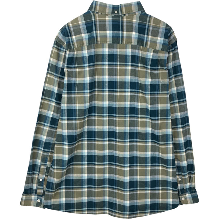 ~2000'S LLBean Long-Sleeve Button-Down Check Shirt, Men's Size XL cotton green type yellow green Vintage Second Hand