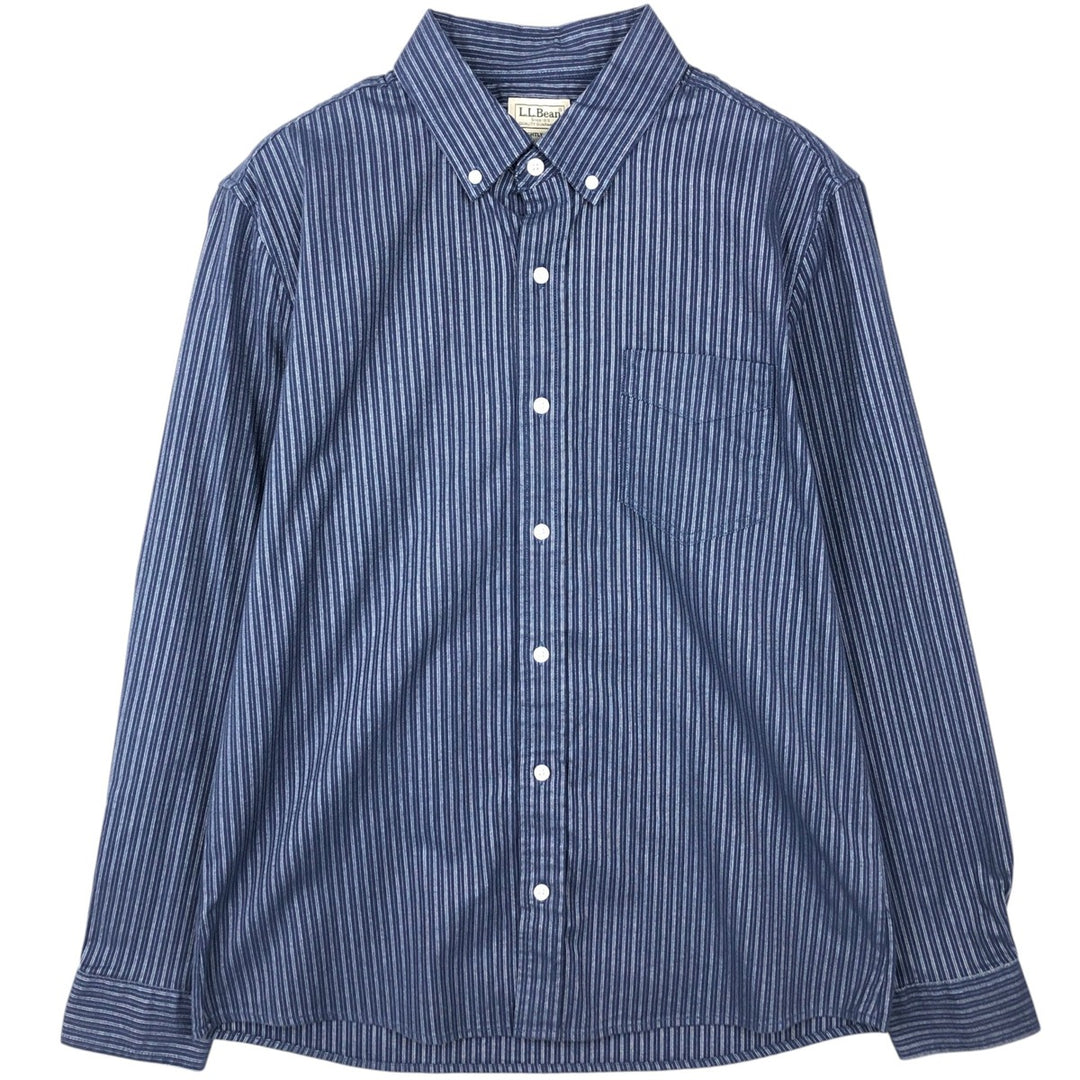 90s-00'S L.L.Bean Long-Sleeve Button-Down Striped Shirt, Men's Size M (approx.), Vintage cotton navy blue type Vintage Second Hand