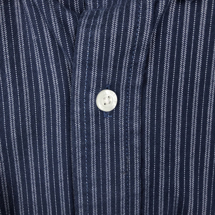 90s-00'S L.L.Bean Long-Sleeve Button-Down Striped Shirt, Men's Size M (approx.), Vintage cotton navy blue type Vintage Second Hand