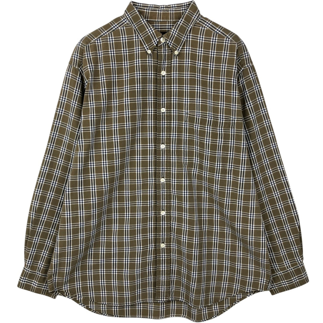 00'S Eddie Bauer long sleeve button down check shirt, men's size L cotton Khaki type Vintage Second Hand