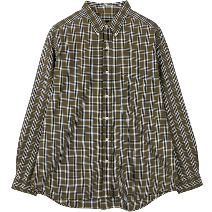00'S Eddie Bauer long sleeve button down check shirt, men's size L cotton Khaki type Vintage Second Hand