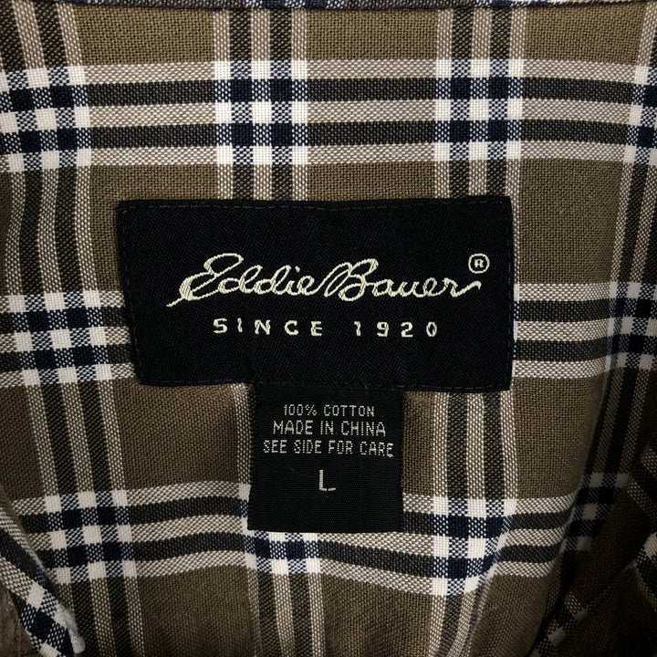 00'S Eddie Bauer long sleeve button down check shirt, men's size L cotton Khaki type Vintage Second Hand