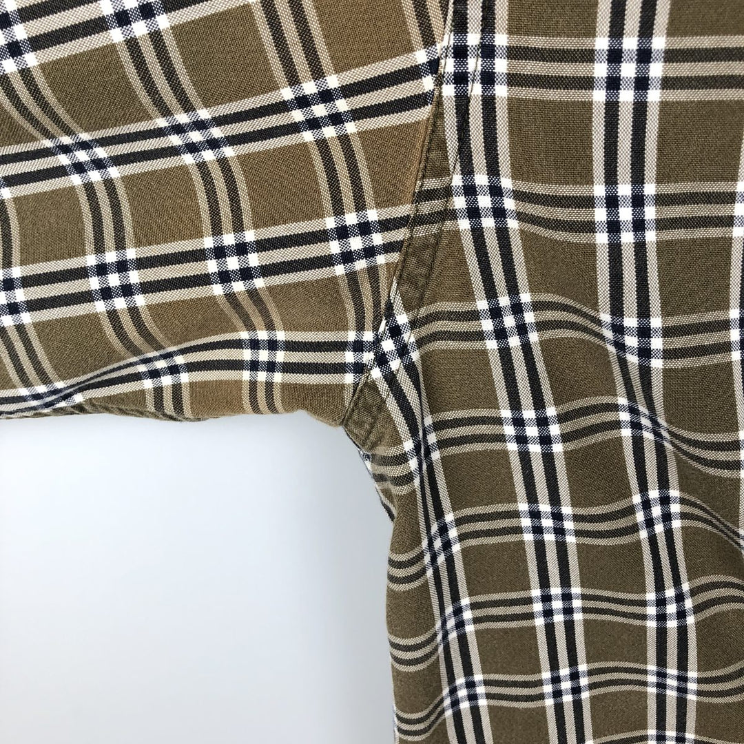 00'S Eddie Bauer long sleeve button down check shirt, men's size L cotton Khaki type Vintage Second Hand