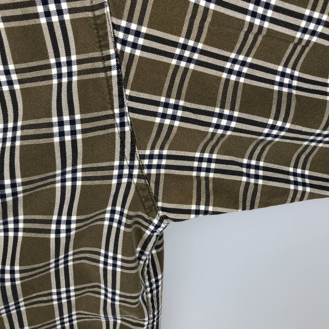 00'S Eddie Bauer long sleeve button down check shirt, men's size L cotton Khaki type Vintage Second Hand