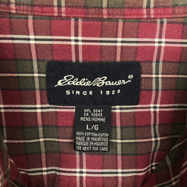 Eddie Bauer Men's Long Sleeve Cotton Check Shirt, Size L cotton red type Vintage Second Hand