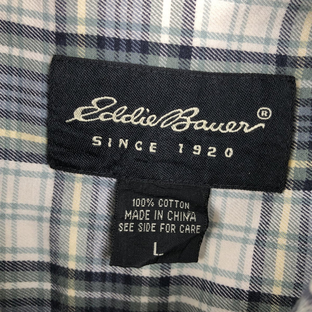 Eddie Bauer Long Sleeve Button-Down Check Shirt, Men's Size L cotton ivory Vintage Second Hand