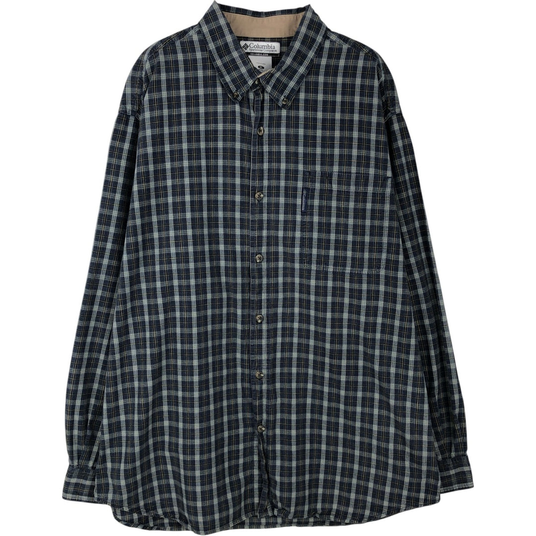 2000'S Columbia long-sleeved button-down check shirt, men's size XL cotton navy blue type Vintage Second Hand