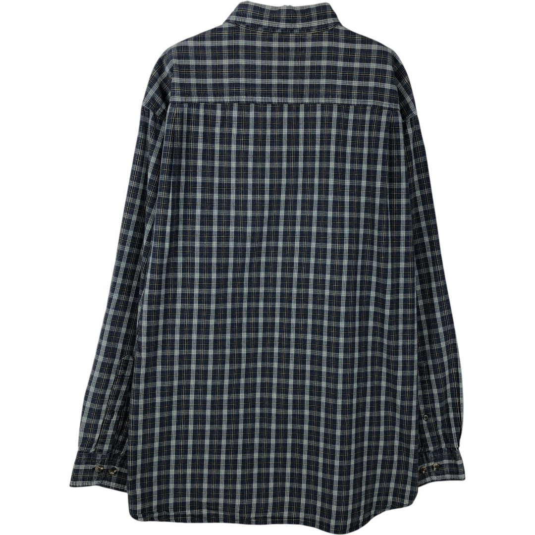 2000'S Columbia long-sleeved button-down check shirt, men's size XL cotton navy blue type Vintage Second Hand
