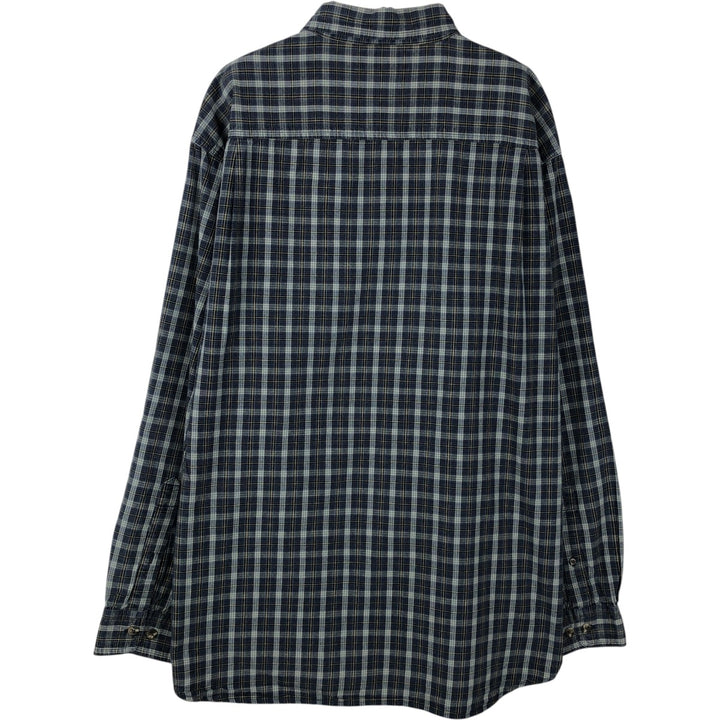 2000'S Columbia long-sleeved button-down check shirt, men's size XL cotton navy blue type Vintage Second Hand