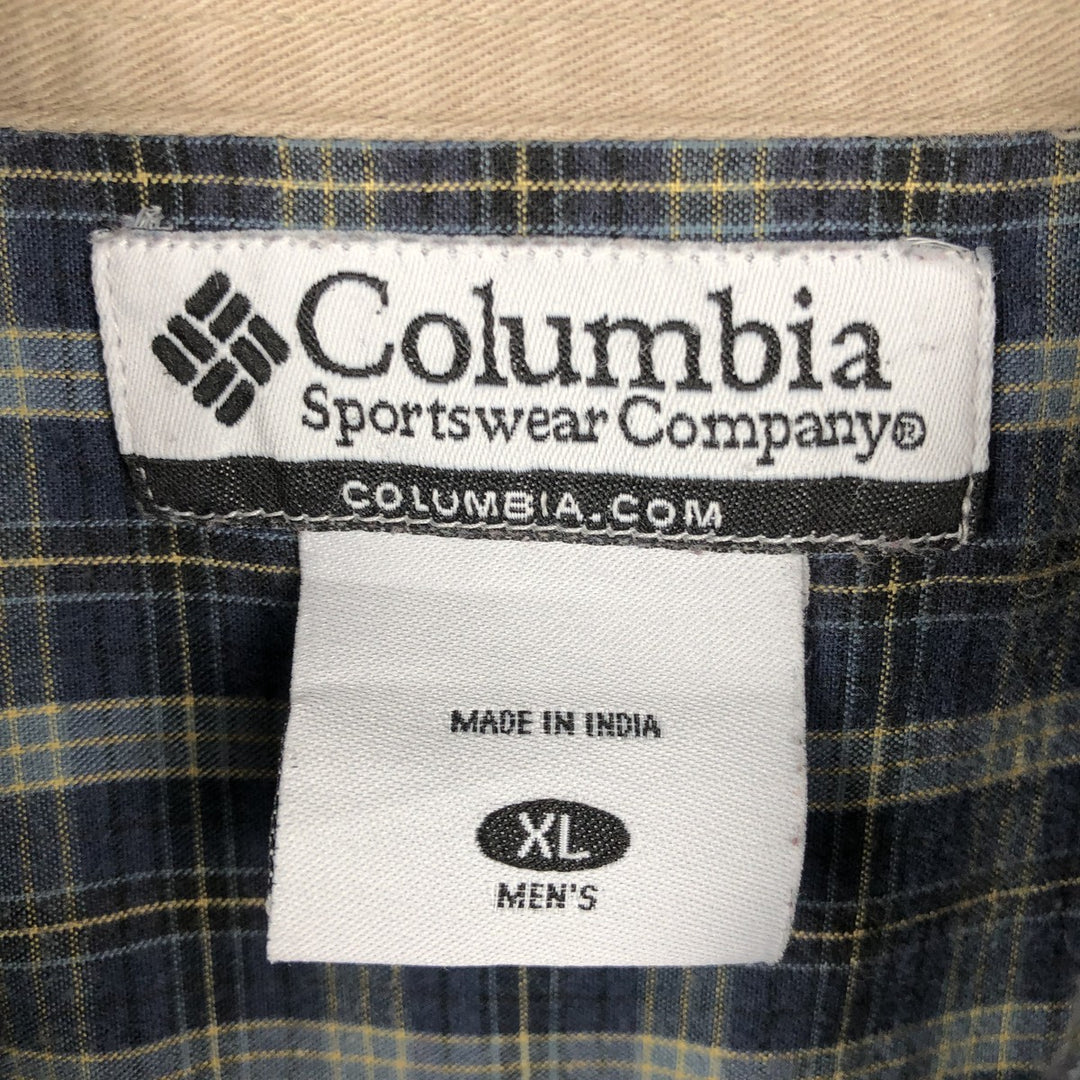 2000'S Columbia long-sleeved button-down check shirt, men's size XL cotton navy blue type Vintage Second Hand