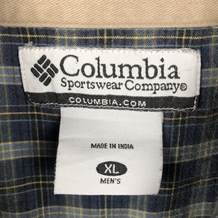 2000'S Columbia long-sleeved button-down check shirt, men's size XL cotton navy blue type Vintage Second Hand