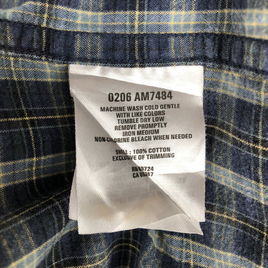 2000'S Columbia long-sleeved button-down check shirt, men's size XL cotton navy blue type Vintage Second Hand