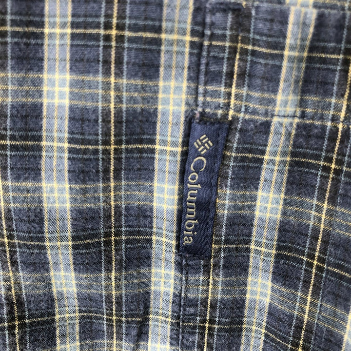 2000'S Columbia long-sleeved button-down check shirt, men's size XL cotton navy blue type Vintage Second Hand