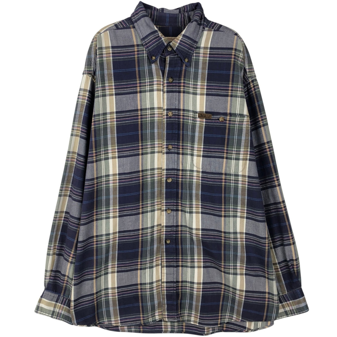 2000'S Woolrich Long-Sleeve Button-Down Check Shirt, Men's Size XL (approx.) cotton navy blue type Vintage Second Hand