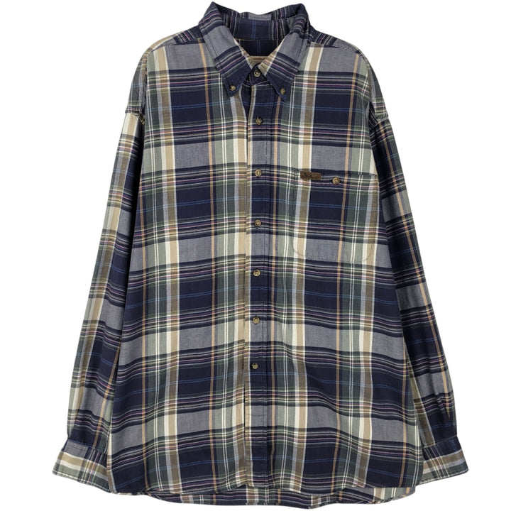 2000'S Woolrich Long-Sleeve Button-Down Check Shirt, Men's Size XL (approx.) cotton navy blue type Vintage Second Hand