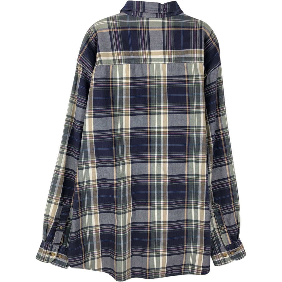 2000'S Woolrich Long-Sleeve Button-Down Check Shirt, Men's Size XL (approx.) cotton navy blue type Vintage Second Hand