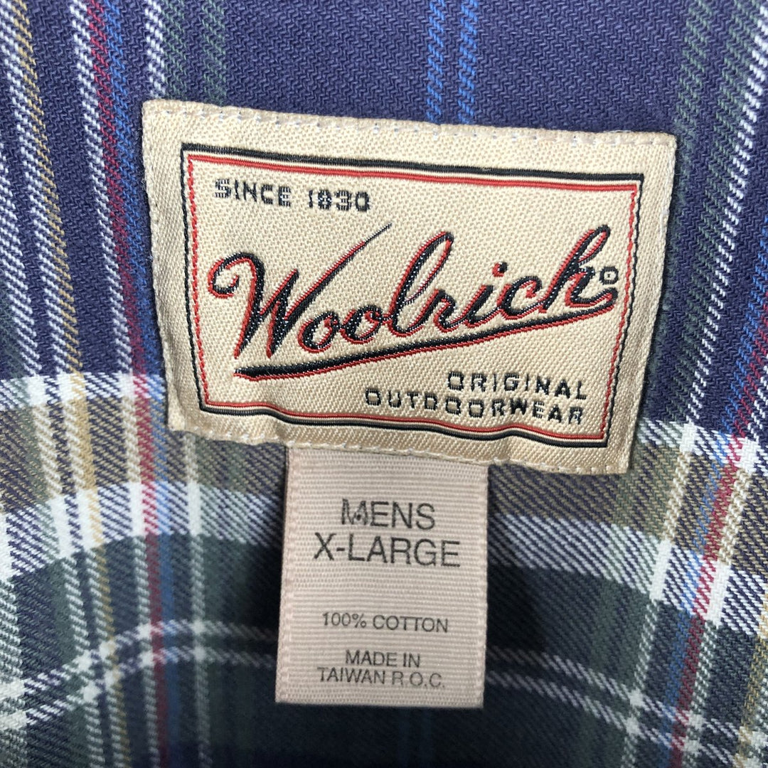 2000'S Woolrich Long-Sleeve Button-Down Check Shirt, Men's Size XL (approx.) cotton navy blue type Vintage Second Hand