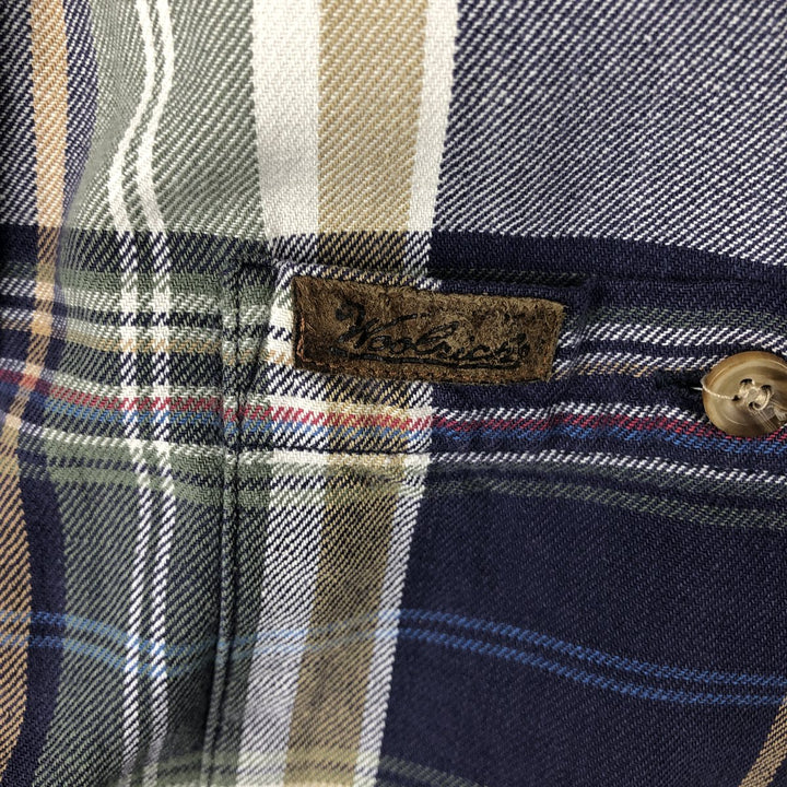 2000'S Woolrich Long-Sleeve Button-Down Check Shirt, Men's Size XL (approx.) cotton navy blue type Vintage Second Hand
