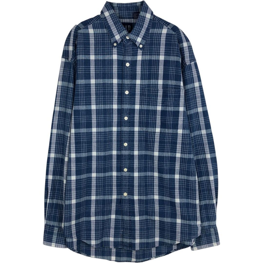 90'S GAP Vintage Long Sleeve Button-Down Check Shirt, Men's Size Medium cotton blue type Vintage Second Hand