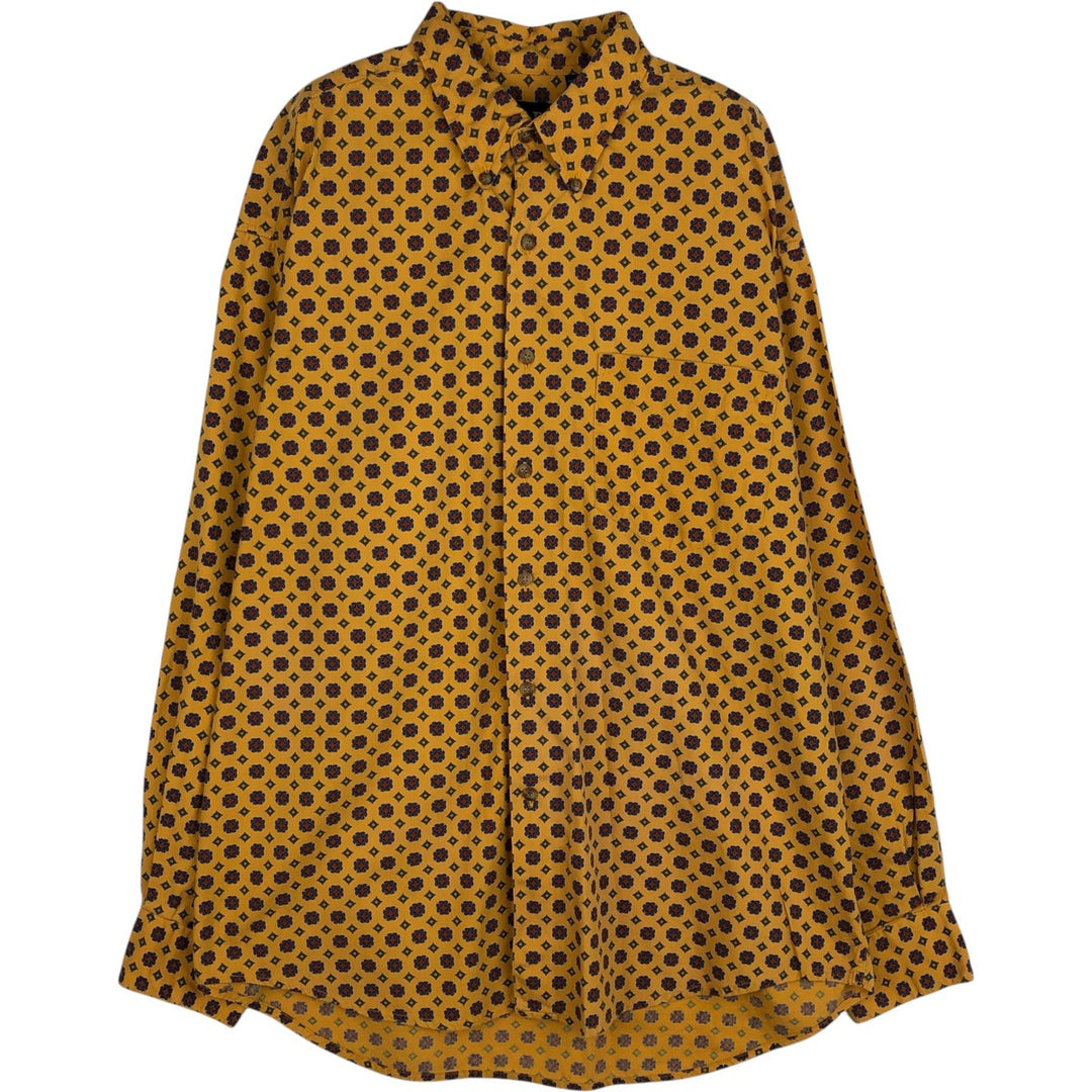 90'S GAP Old Gap all-over print long sleeve button-down shirt men's size L vintage cotton yellow type Vintage Second Hand