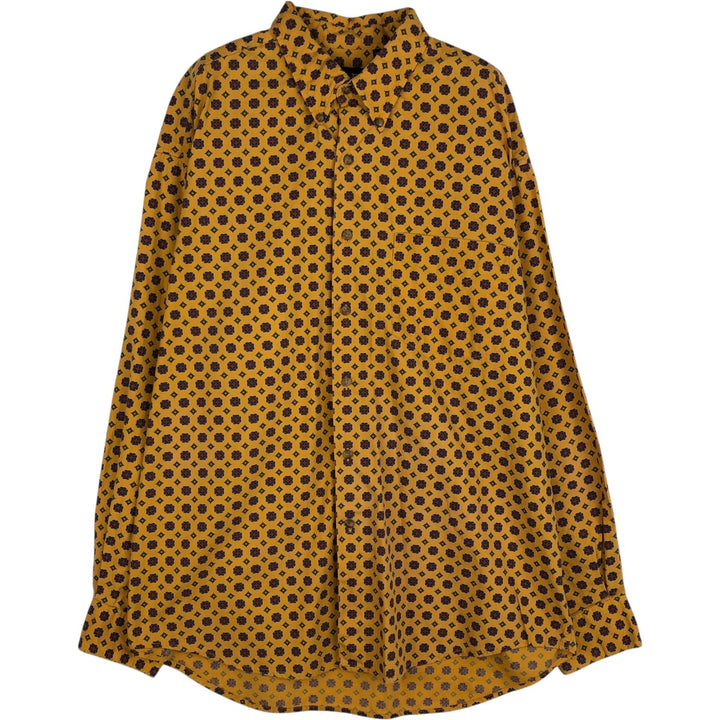 90'S GAP Old Gap all-over print long sleeve button-down shirt men's size L vintage cotton yellow type Vintage Second Hand