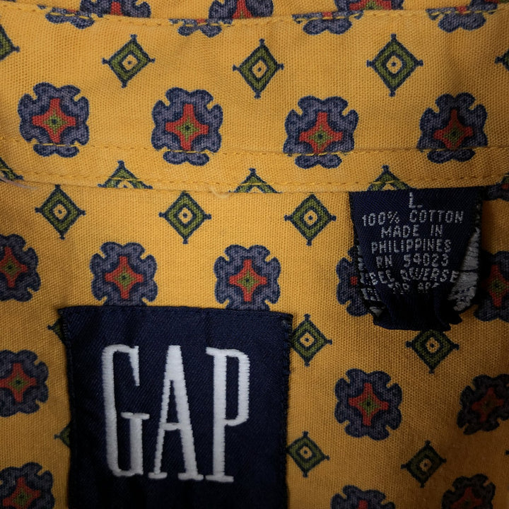 90'S GAP Old Gap all-over print long sleeve button-down shirt men's size L vintage cotton yellow type Vintage Second Hand