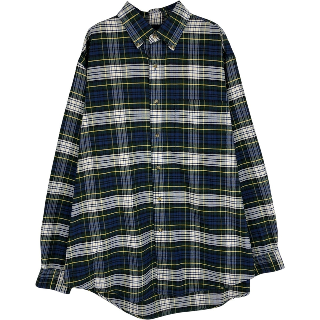 Vintage LLBean long-sleeved button-down check shirt from the 1990s, men's size L. cotton blue type Vintage Second Hand