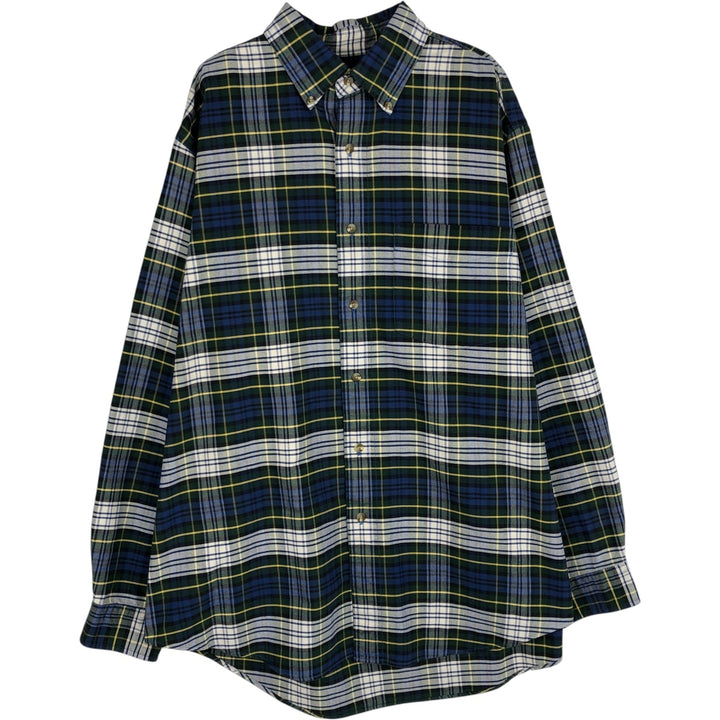 Vintage LLBean long-sleeved button-down check shirt from the 1990s, men's size L. cotton blue type Vintage Second Hand