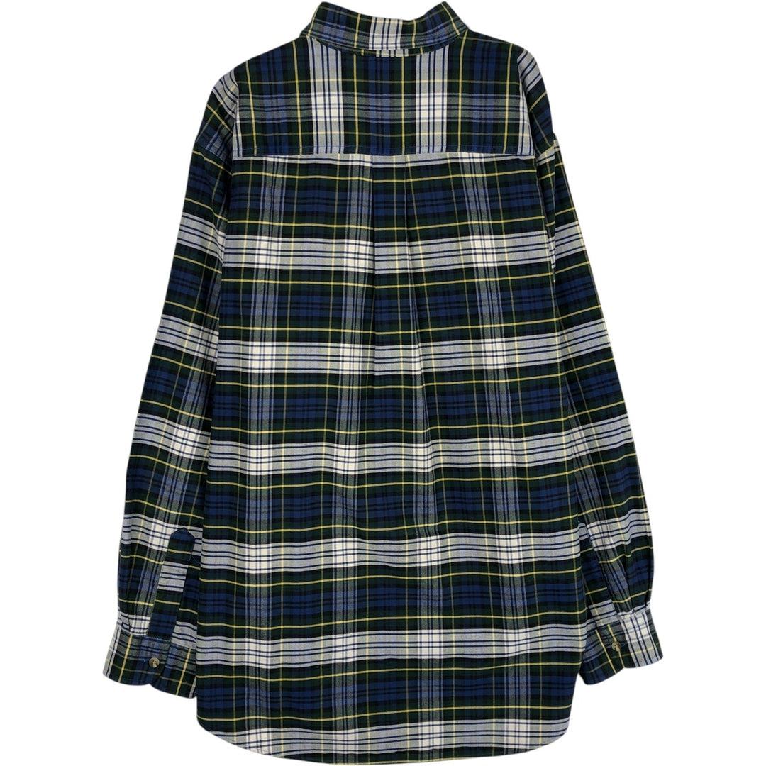 Vintage LLBean long-sleeved button-down check shirt from the 1990s, men's size L. cotton blue type Vintage Second Hand