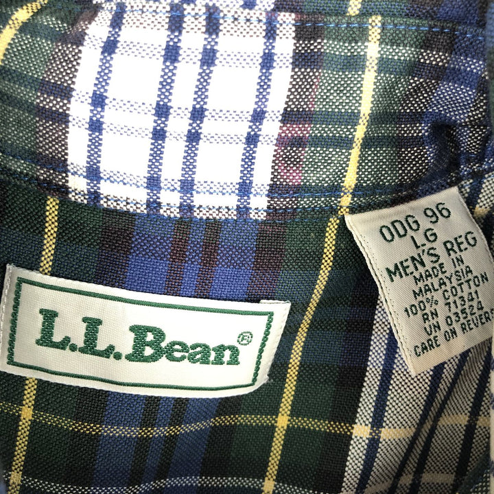 Vintage LLBean long-sleeved button-down check shirt from the 1990s, men's size L. cotton blue type Vintage Second Hand