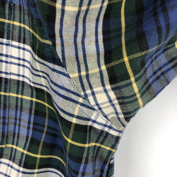Vintage LLBean long-sleeved button-down check shirt from the 1990s, men's size L. cotton blue type Vintage Second Hand