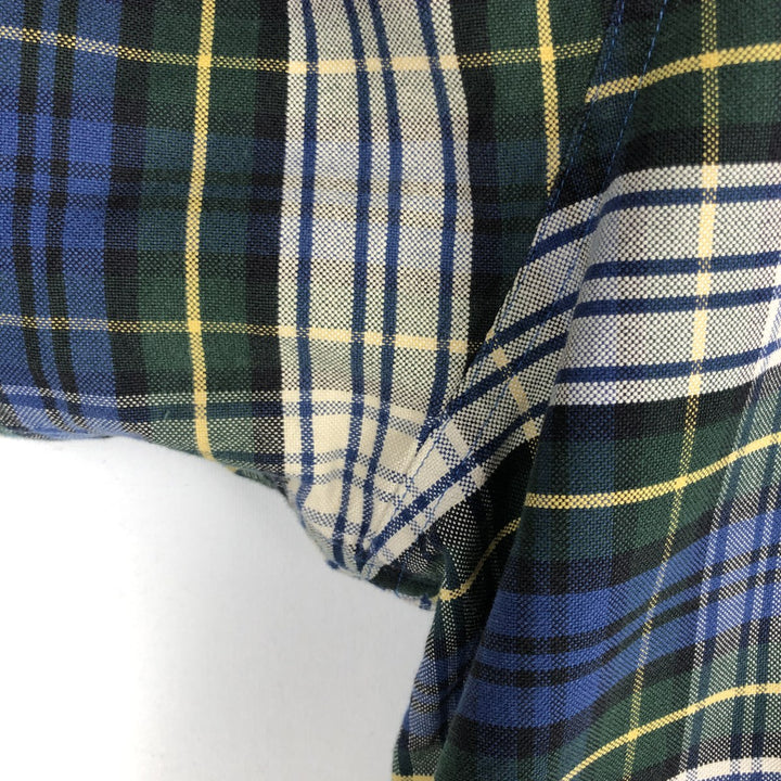 Vintage LLBean long-sleeved button-down check shirt from the 1990s, men's size L. cotton blue type Vintage Second Hand