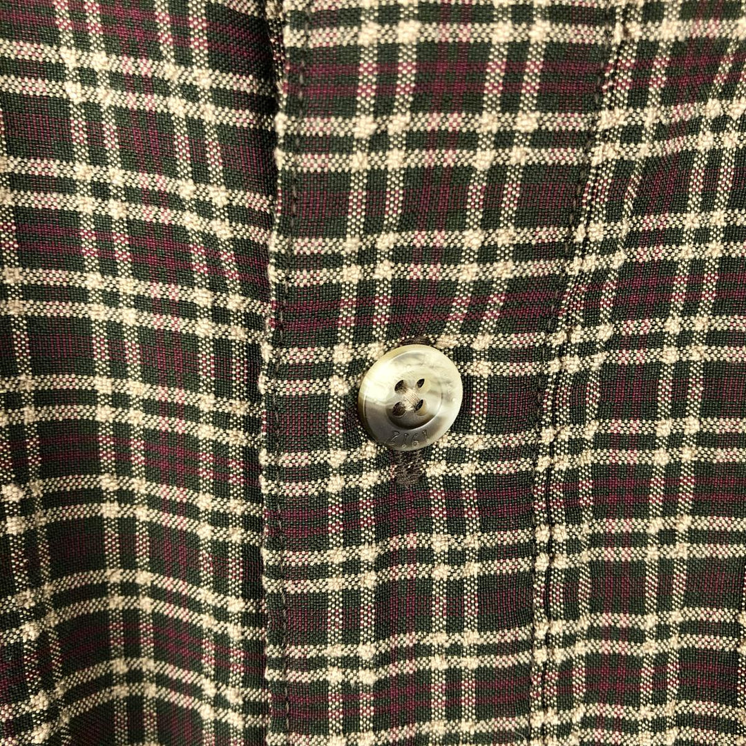 ~90'S L.L.Bean Check Pattern Seersucker Long-Sleeve Polyester Shirt, Roll-Up Style, Men's Size L (Equivalent), Vintage polyester Khaki type Vintage Second Hand