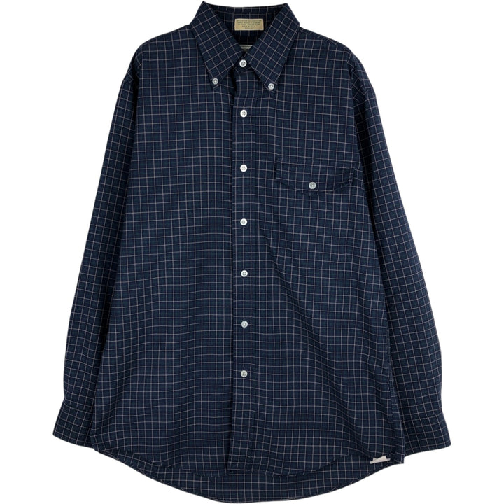 70s-80'S LL Bean Long-Sleeve Button-Down Check Shirt, Made in USA, Men's Size M (Equivalent), Vintage cotton navy blue type Vintage Second Hand