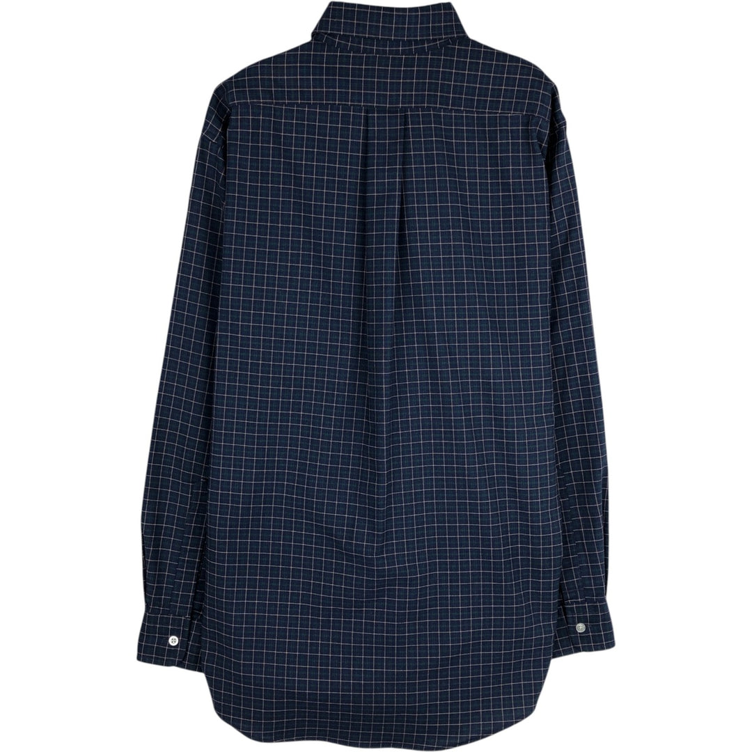 70s-80'S LL Bean Long-Sleeve Button-Down Check Shirt, Made in USA, Men's Size M (Equivalent), Vintage cotton navy blue type Vintage Second Hand