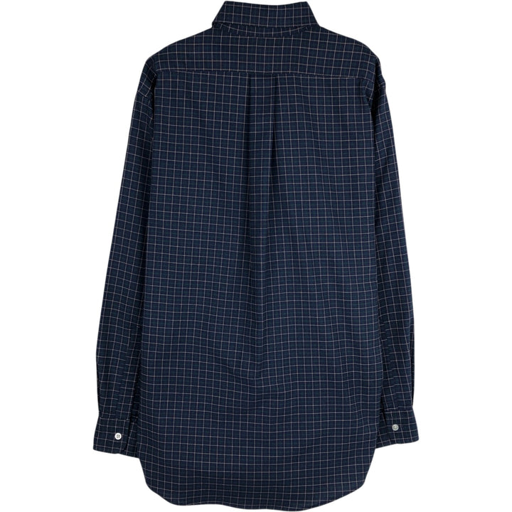 70s-80'S LL Bean Long-Sleeve Button-Down Check Shirt, Made in USA, Men's Size M (Equivalent), Vintage cotton navy blue type Vintage Second Hand