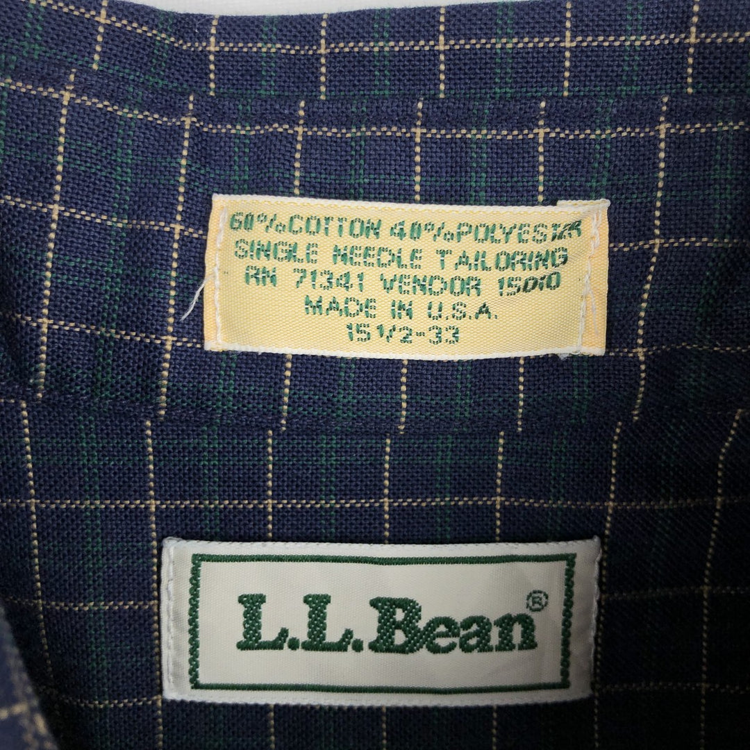 70s-80'S LL Bean Long-Sleeve Button-Down Check Shirt, Made in USA, Men's Size M (Equivalent), Vintage cotton navy blue type Vintage Second Hand