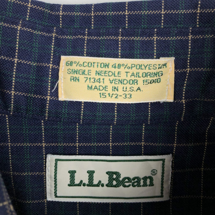 70s-80'S LL Bean Long-Sleeve Button-Down Check Shirt, Made in USA, Men's Size M (Equivalent), Vintage cotton navy blue type Vintage Second Hand