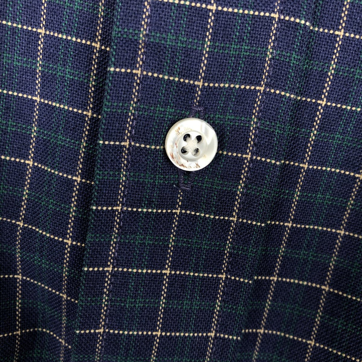 70s-80'S LL Bean Long-Sleeve Button-Down Check Shirt, Made in USA, Men's Size M (Equivalent), Vintage cotton navy blue type Vintage Second Hand