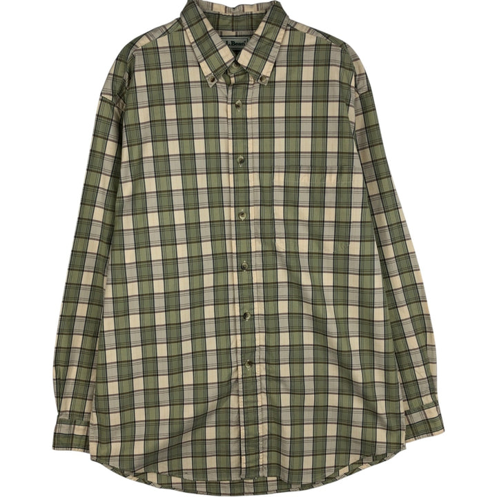 90s-00'S Vintage LLBean Long Sleeve Button-Down Check Shirt, Men's Size Medium cotton Beige type Vintage Second Hand