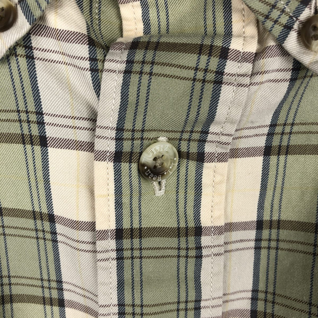 90s-00'S Vintage LLBean Long Sleeve Button-Down Check Shirt, Men's Size Medium cotton Beige type Vintage Second Hand