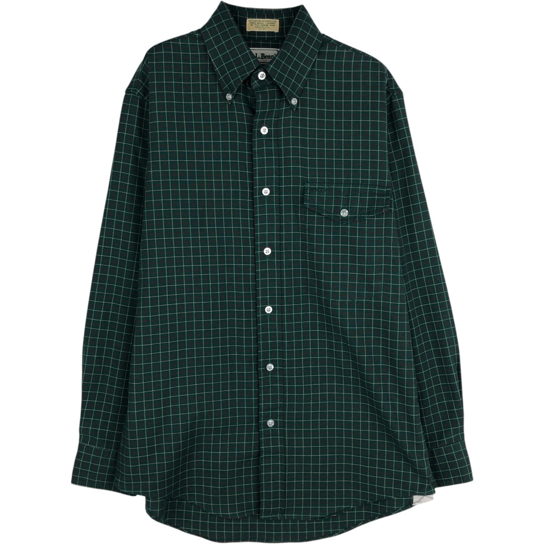 70s-80'S LL Bean Long-Sleeve Button-Down Check Shirt, Made in USA, Men's Size M (Equivalent), Vintage cotton green type Vintage Second Hand
