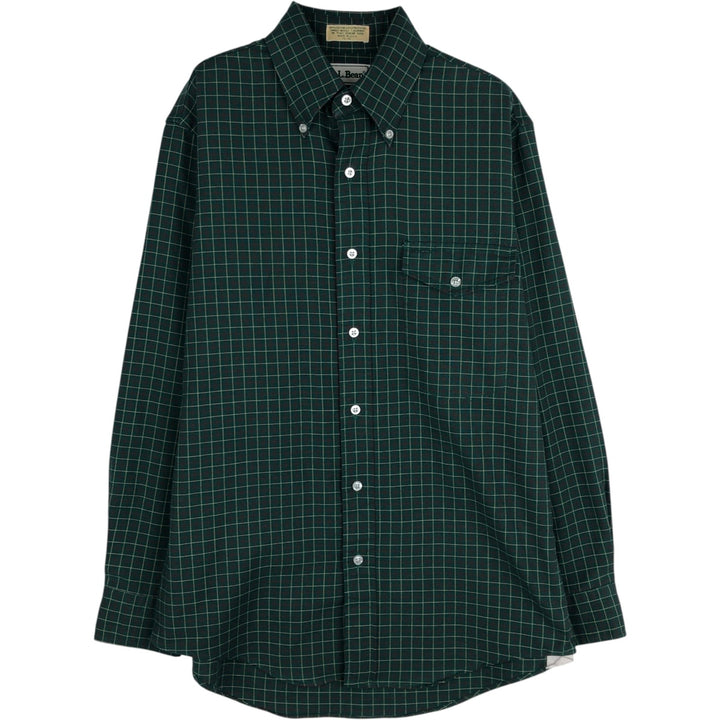 70s-80'S LL Bean Long-Sleeve Button-Down Check Shirt, Made in USA, Men's Size M (Equivalent), Vintage cotton green type Vintage Second Hand