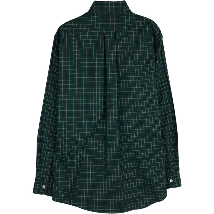 70s-80'S LL Bean Long-Sleeve Button-Down Check Shirt, Made in USA, Men's Size M (Equivalent), Vintage cotton green type Vintage Second Hand