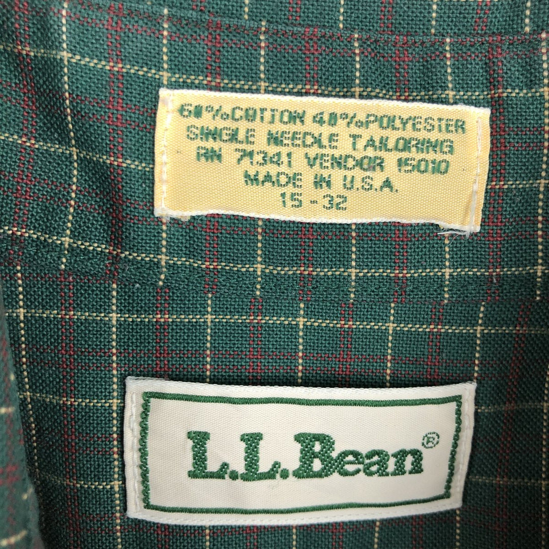 70s-80'S LL Bean Long-Sleeve Button-Down Check Shirt, Made in USA, Men's Size M (Equivalent), Vintage cotton green type Vintage Second Hand