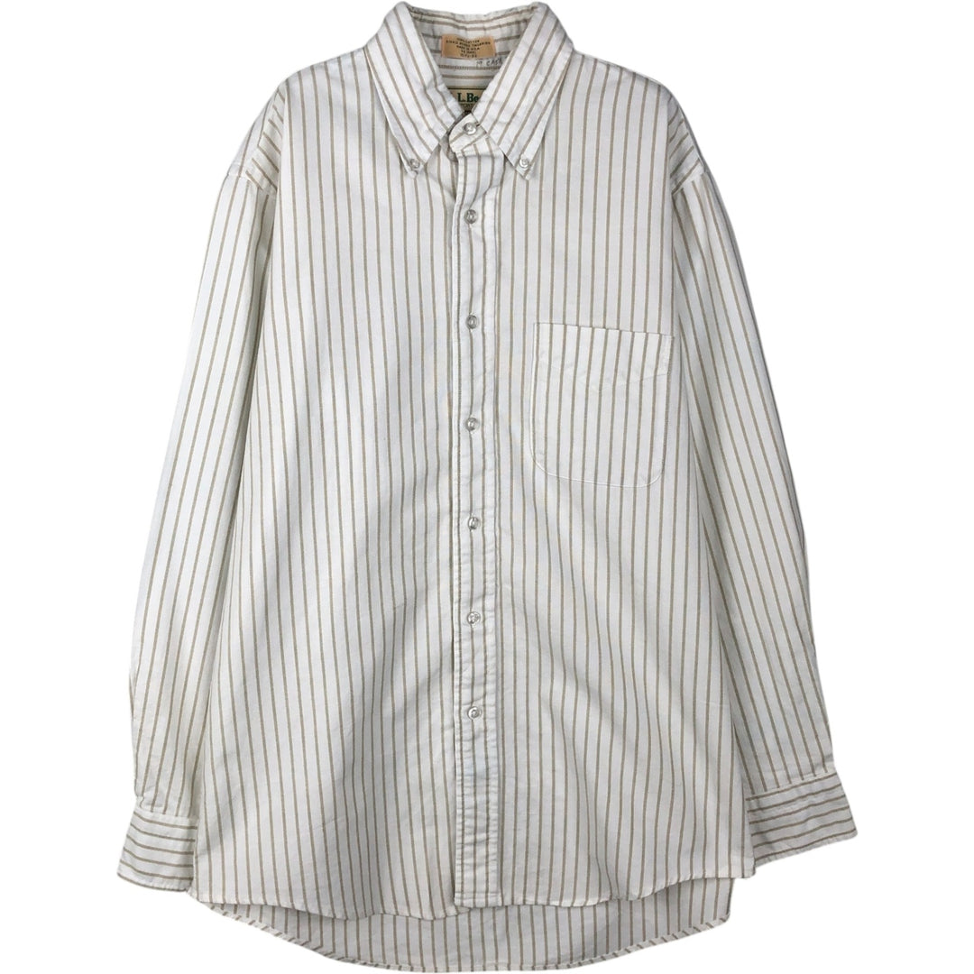 70s~80'S LLBean Long Sleeve Button-Down Striped Shirt Made in USA Men's Size L Vintage cotton white type Vintage Second Hand