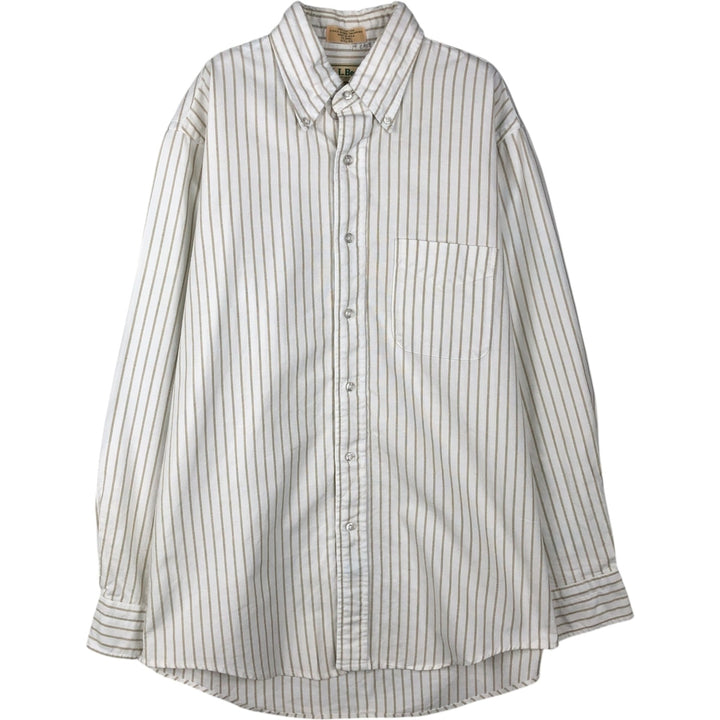 70s~80'S LLBean Long Sleeve Button-Down Striped Shirt Made in USA Men's Size L Vintage cotton white type Vintage Second Hand