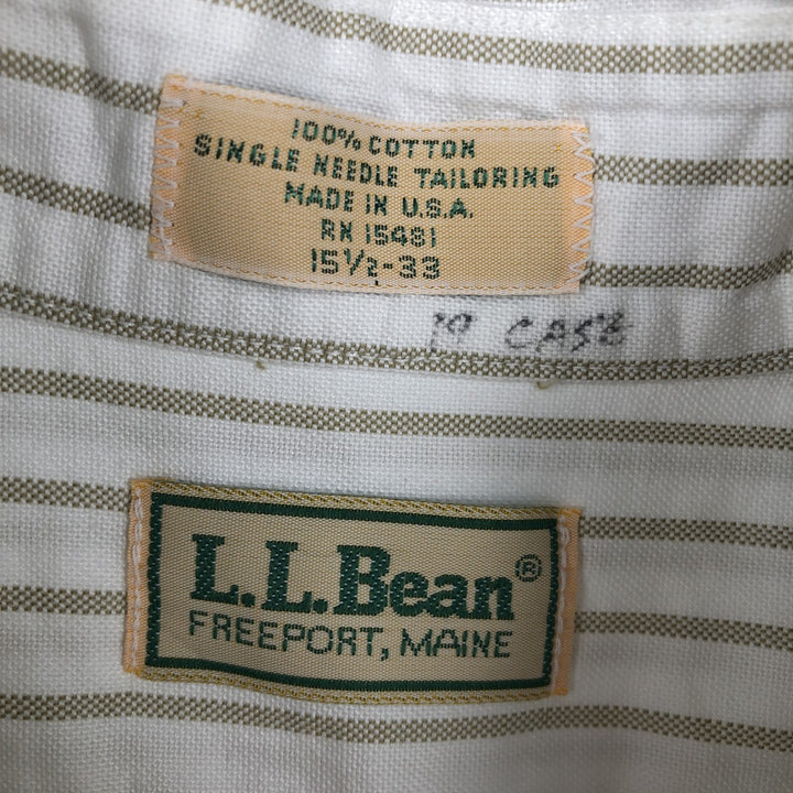 70s~80'S LLBean Long Sleeve Button-Down Striped Shirt Made in USA Men's Size L Vintage cotton white type Vintage Second Hand