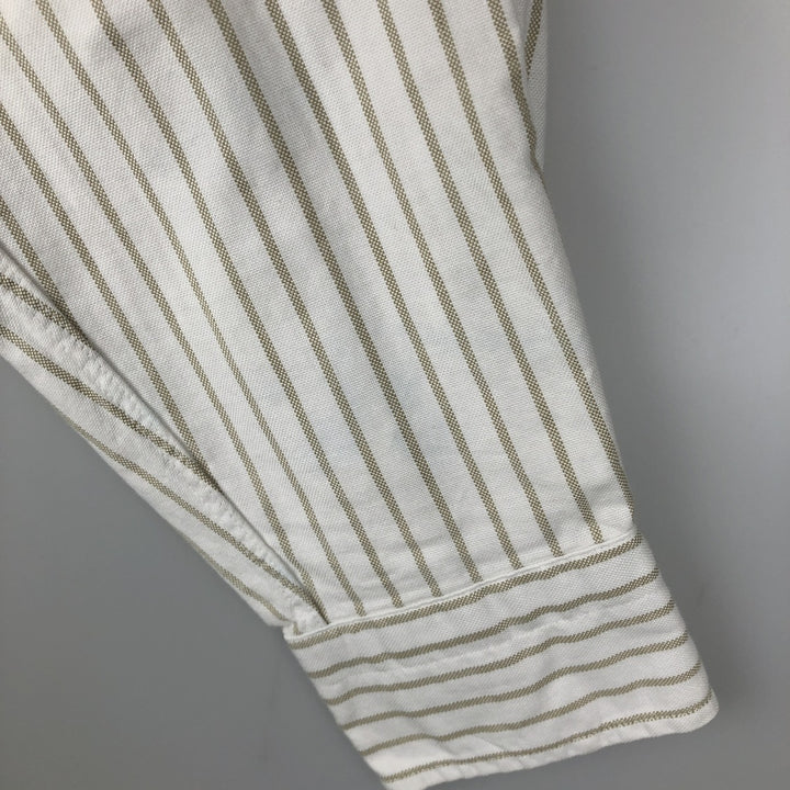 70s~80'S LLBean Long Sleeve Button-Down Striped Shirt Made in USA Men's Size L Vintage cotton white type Vintage Second Hand